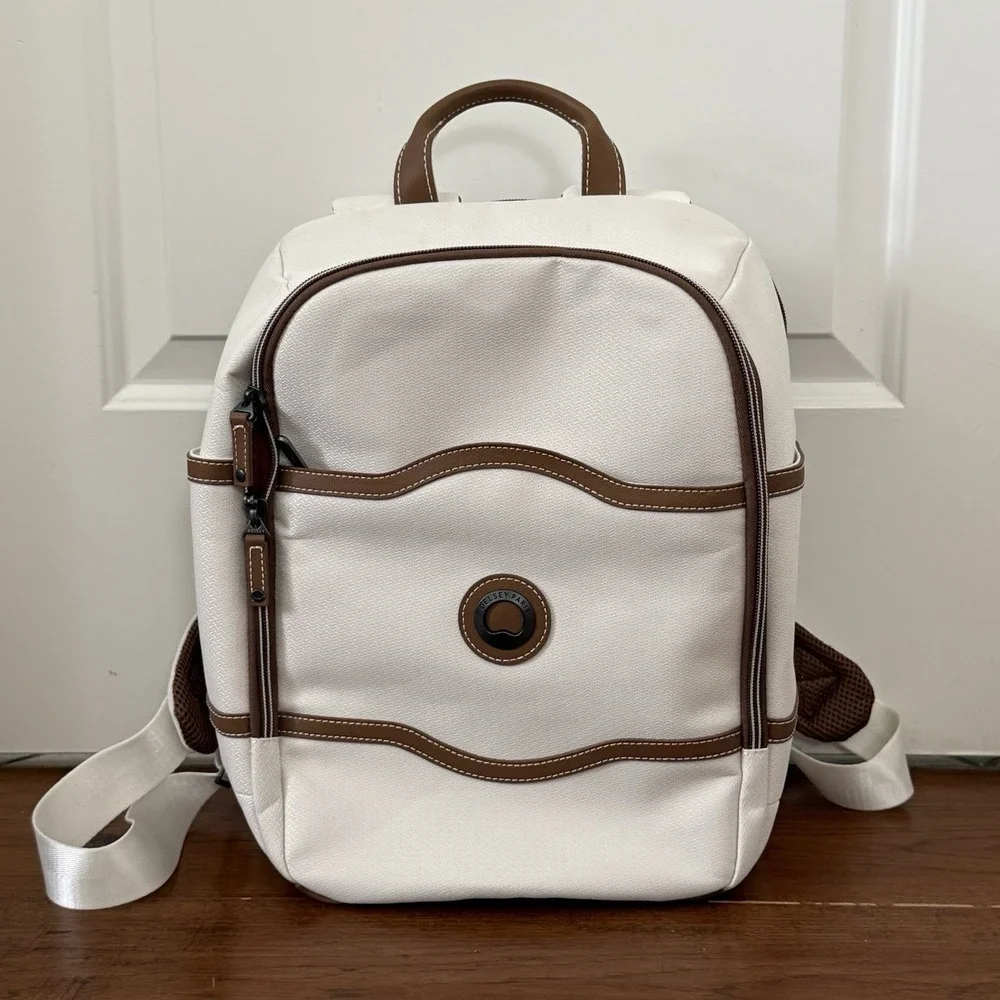 DELSEY PARIS Chatelet Air 2.0 Travel Laptop Backpack Cream/Cognac w/Extra Bag